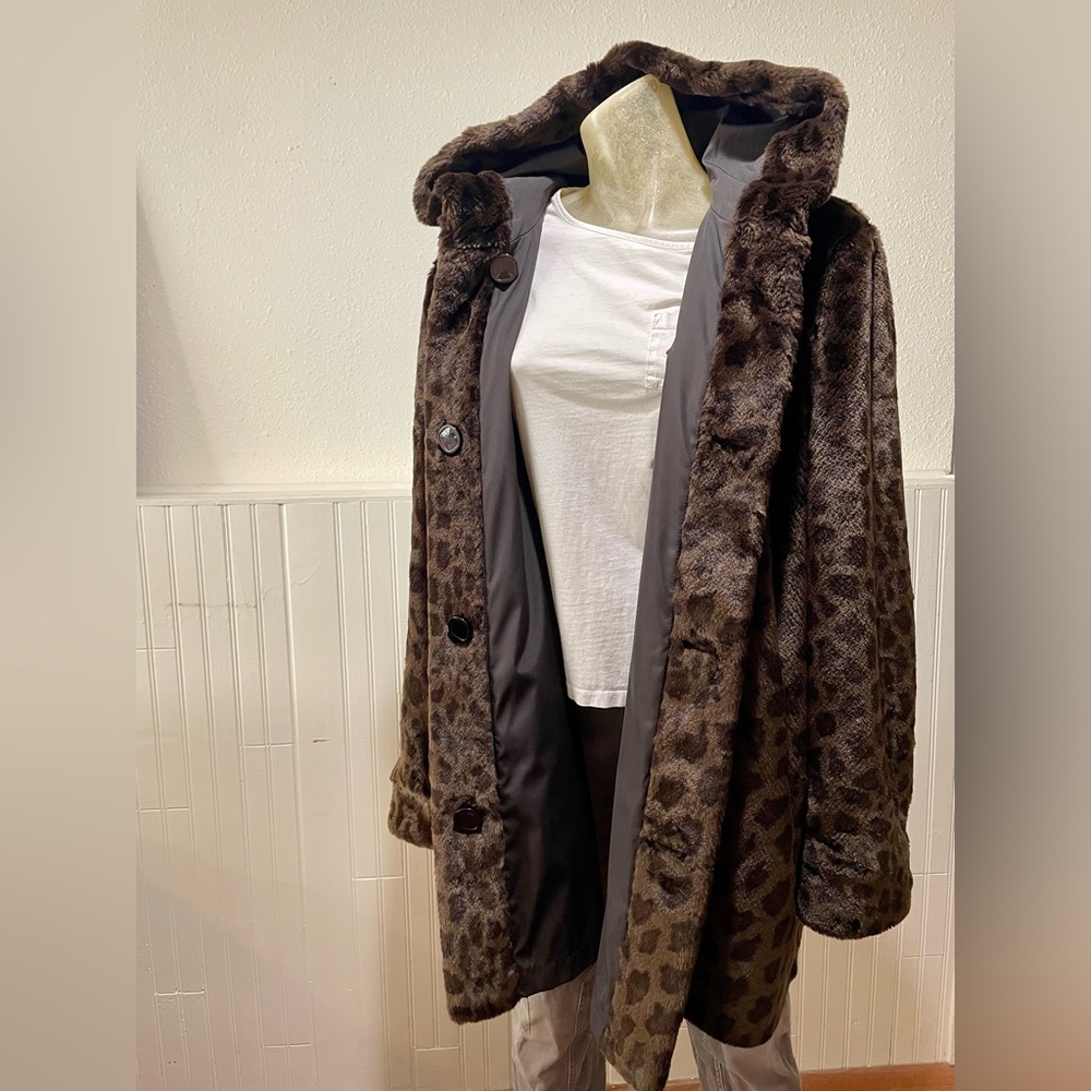 Leopard Print Faux Fur REVERSIBLE Coat